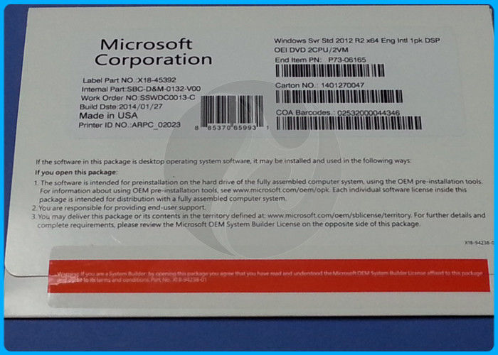 Oem kutusu Orijinal Microsoft Windows Server 2012 R2 Standard 5 CAL standart R2 64Eng